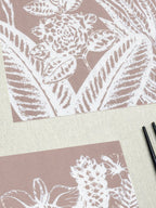 Dusty Pink Floral Table Mat with White Botanical Print - The Golden Theory