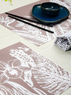 Dusty Pink Floral Table Mat with White Botanical Print - The Golden Theory