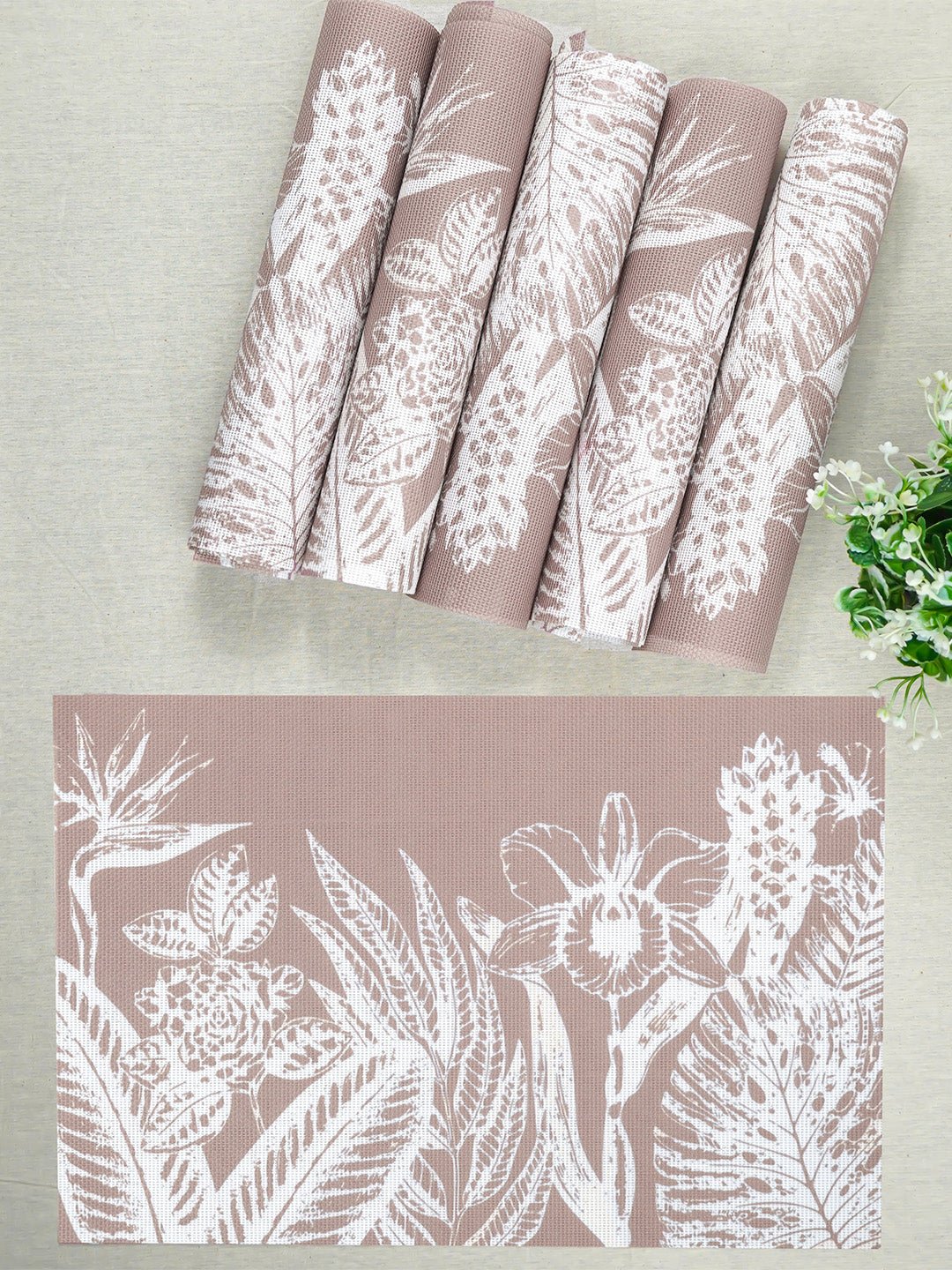 Dusty Pink Floral Table Mat with White Botanical Print Secondary image