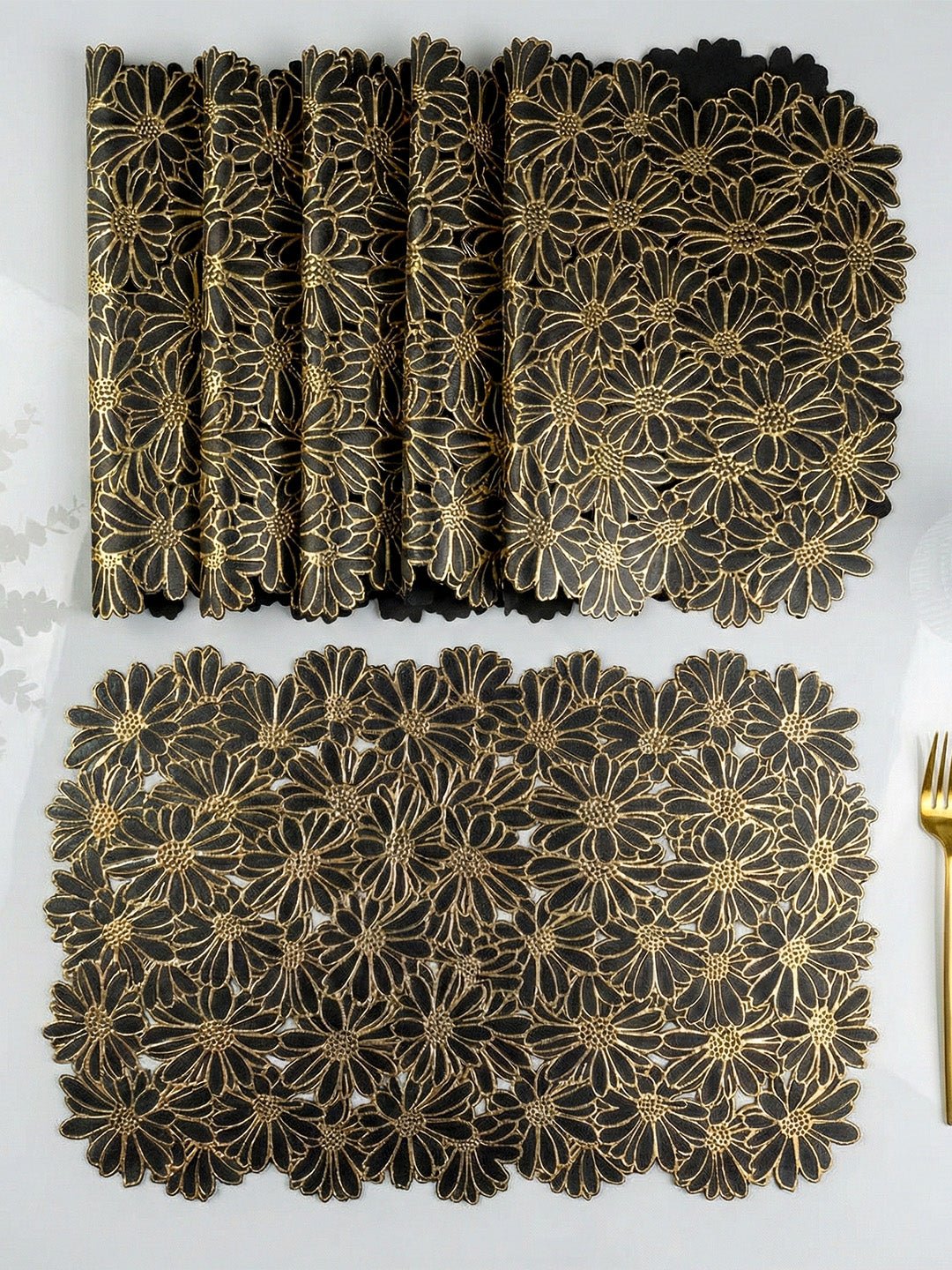 Elegant Black & Gold Table Mat - Set of 2 & 6 - The Golden Theory