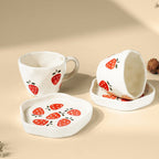 Elegant White Ceramic Cup & Saucer Set with Strawberry Print - The Golden Theory