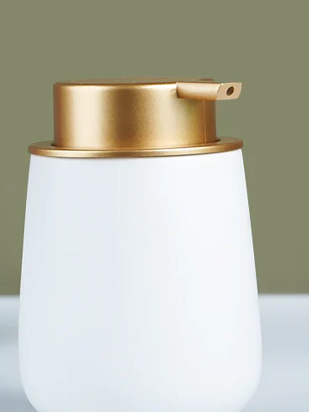 Elegant White Soap Dispenser with Gold Accents - The Golden Theory