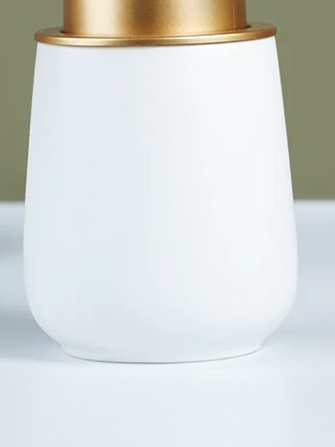 Elegant White Soap Dispenser with Gold Accents - The Golden Theory