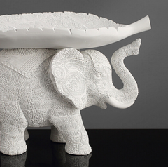 White Resin Elephant with Leaf Platter