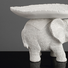 White Resin Elephant with Leaf Platter