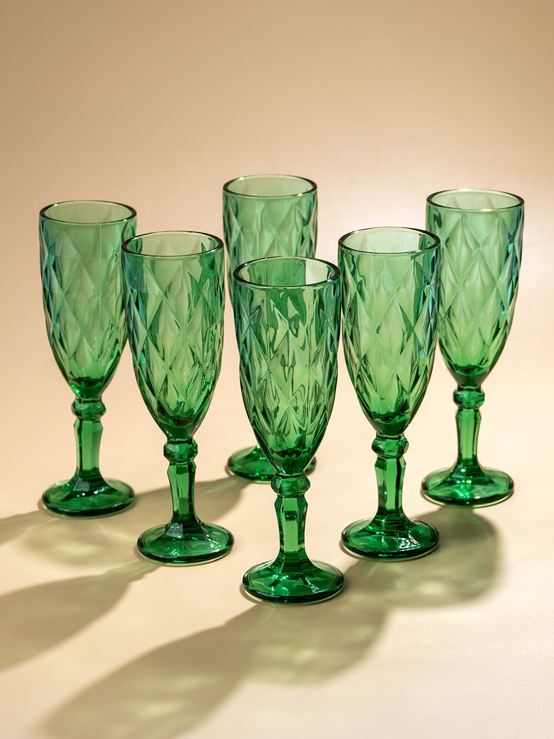 Emerald Green Diamond-Cut Glass Goblet - Set of 6 Secondary image