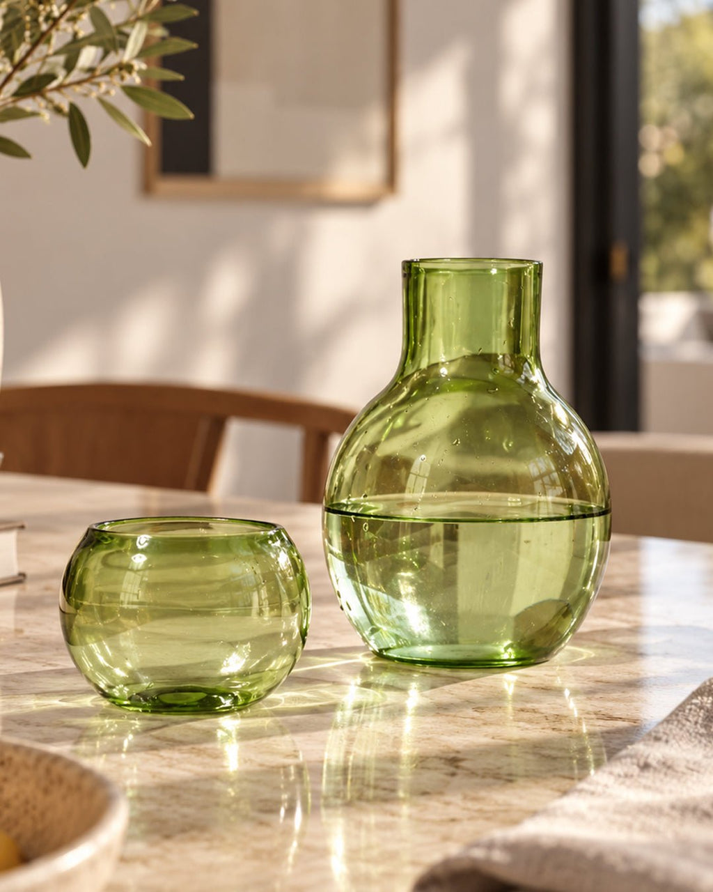Emerald Green Glass Carafe - The Golden Theory