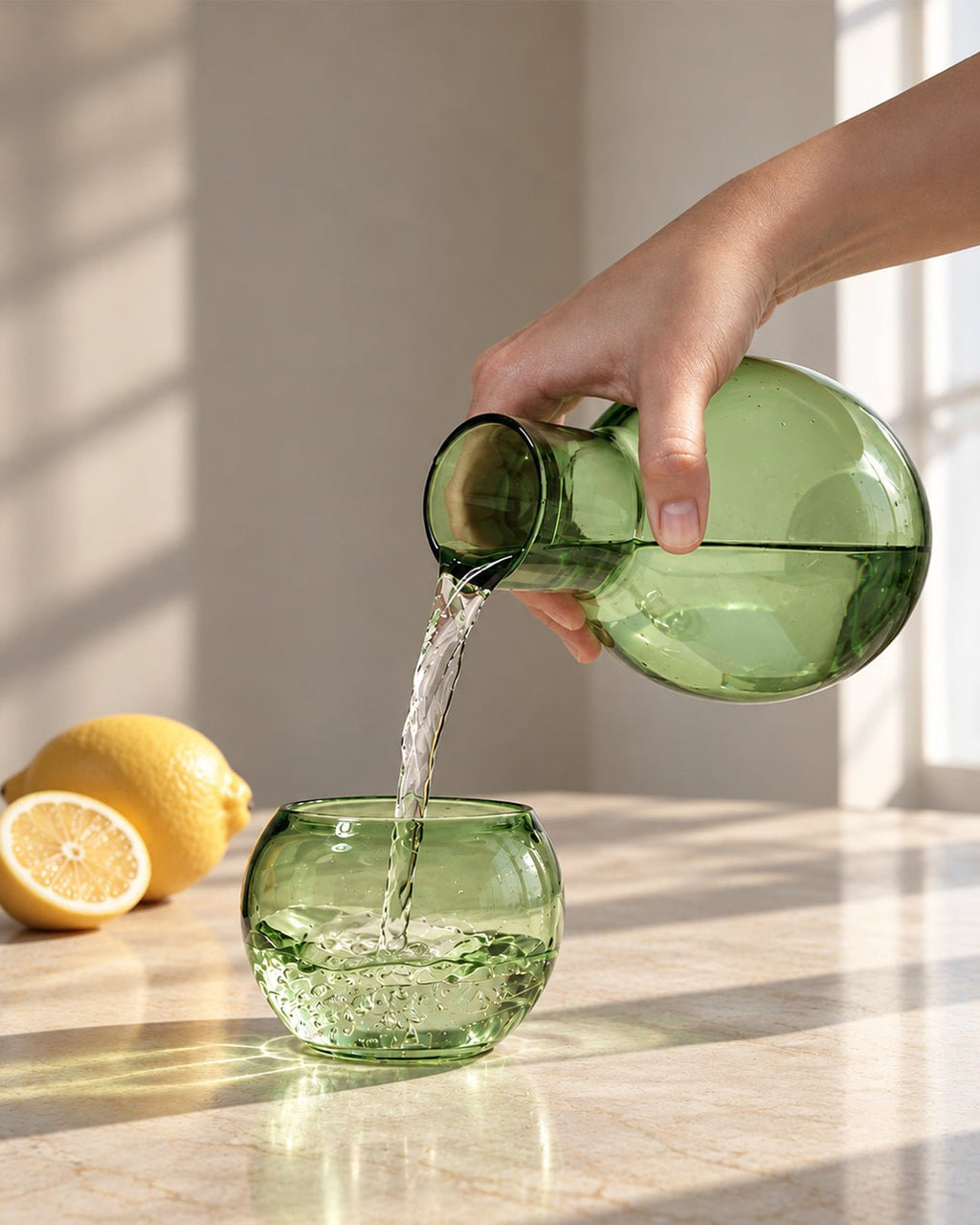 Emerald Green Glass Carafe - The Golden Theory