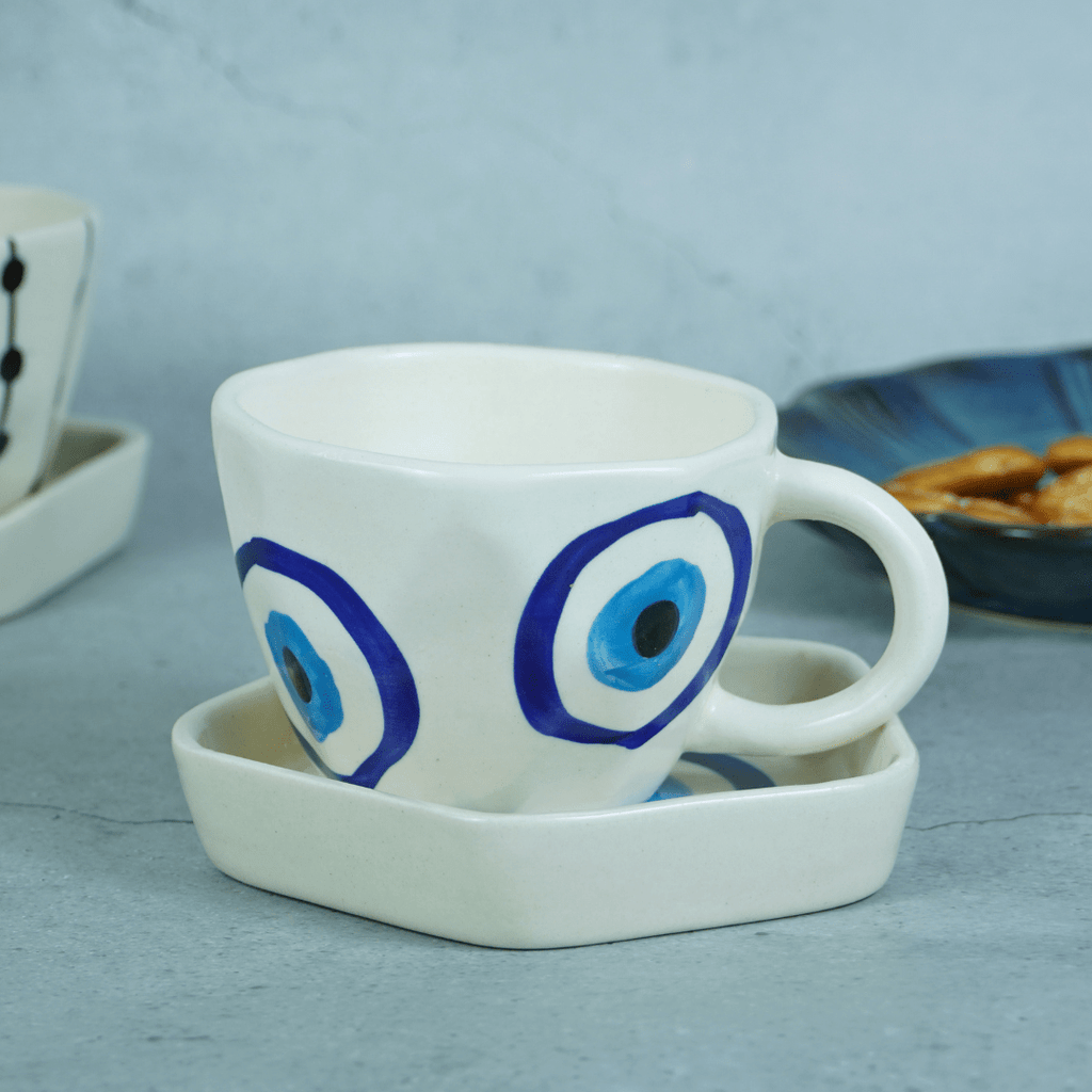 Evil Eye Ceramic Cup and Saucer - The Golden Theory