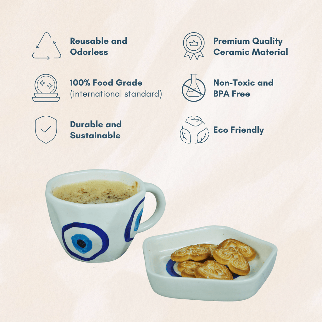 Evil Eye Ceramic Cup and Saucer - The Golden Theory