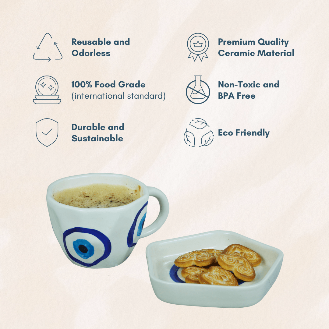 Evil Eye Ceramic Cup and Saucer - The Golden Theory