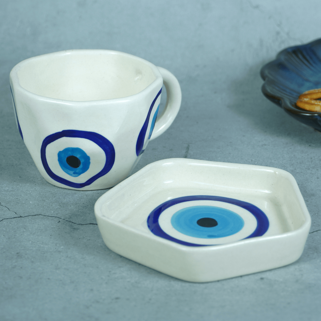 Evil Eye Ceramic Cup and Saucer - The Golden Theory Main image