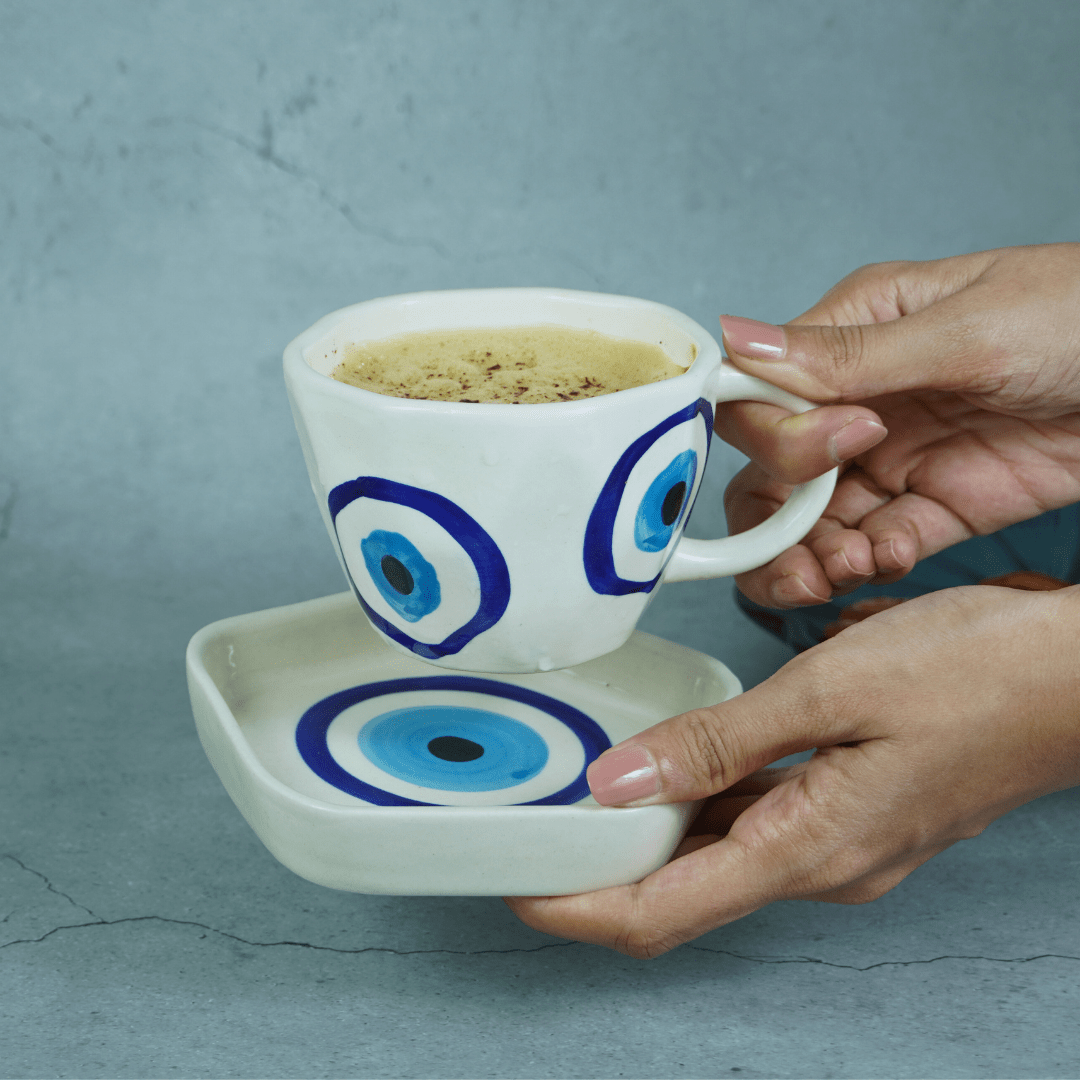 Evil Eye Ceramic Cup and Saucer - The Golden Theory