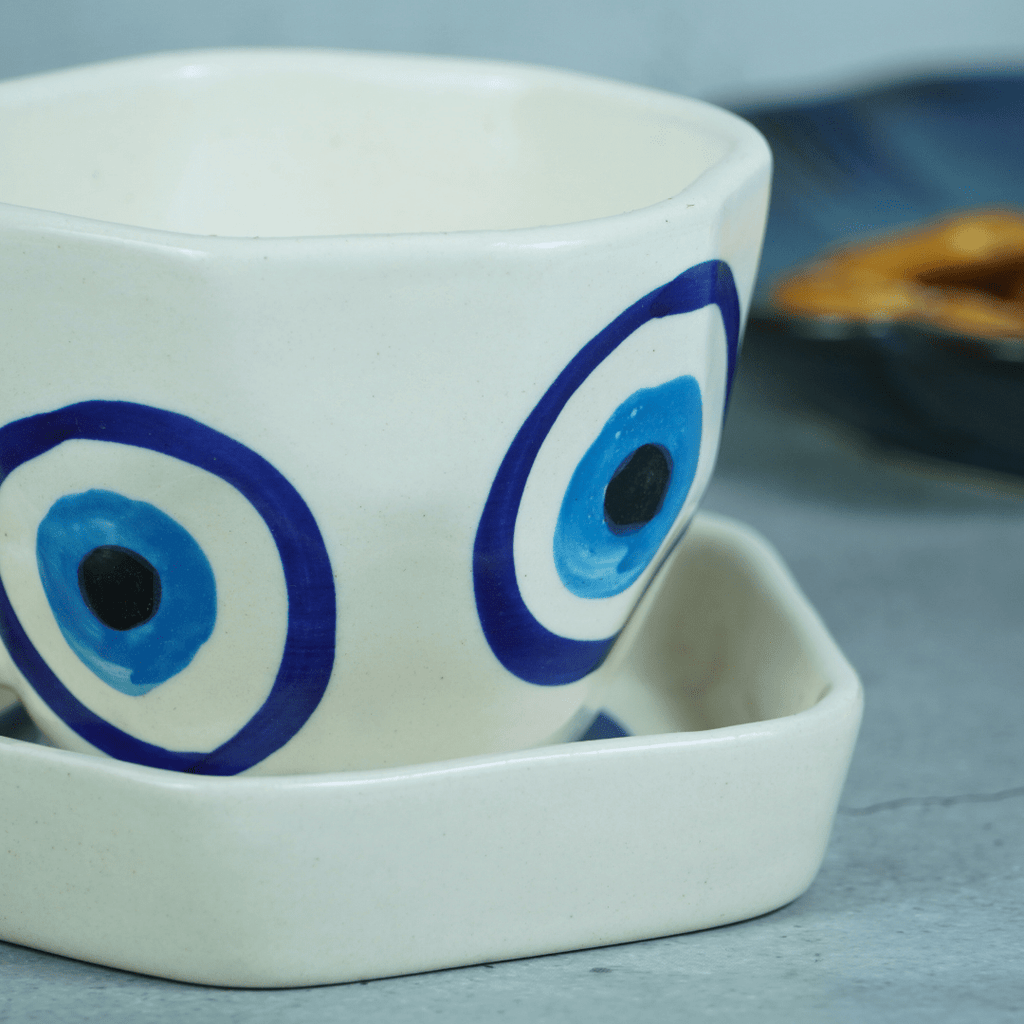Evil Eye Ceramic Cup and Saucer - The Golden Theory