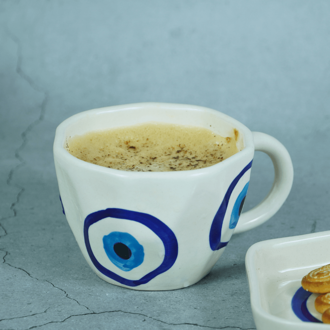 Evil Eye Ceramic Cup and Saucer - The Golden Theory