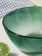 Forest Green Ribbed Glass Bowl - Ombre Gradient Serving Dish - The Golden Theory