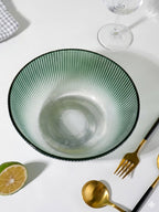 Forest Green Ribbed Glass Bowl - Ombre Gradient Serving Dish - The Golden Theory