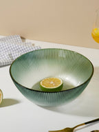 Forest Green Ribbed Glass Bowl - Ombre Gradient Serving Dish - The Golden Theory