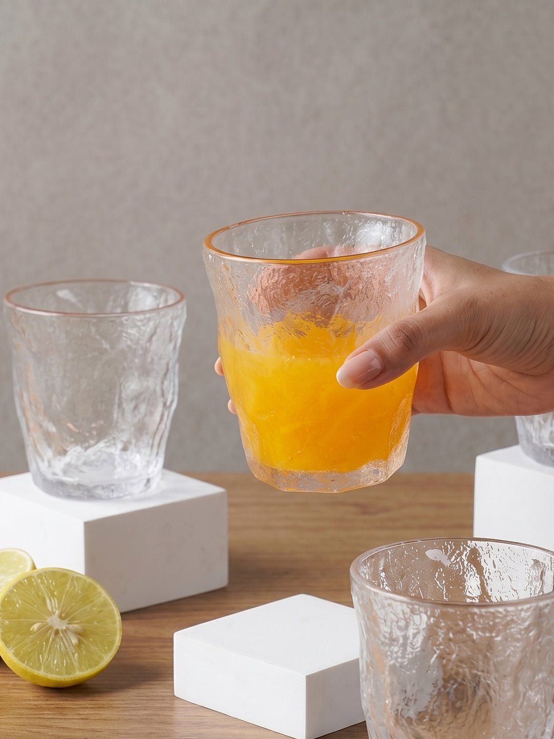 Frosted Clear Glasses with Amber Rim - Set of 6 - The Golden Theory