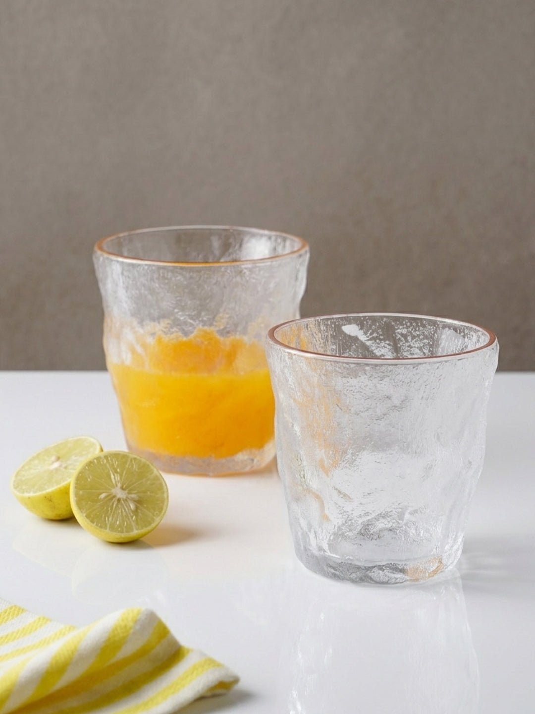 Frosted Clear Glasses with Amber Rim - Set of 6 - The Golden Theory