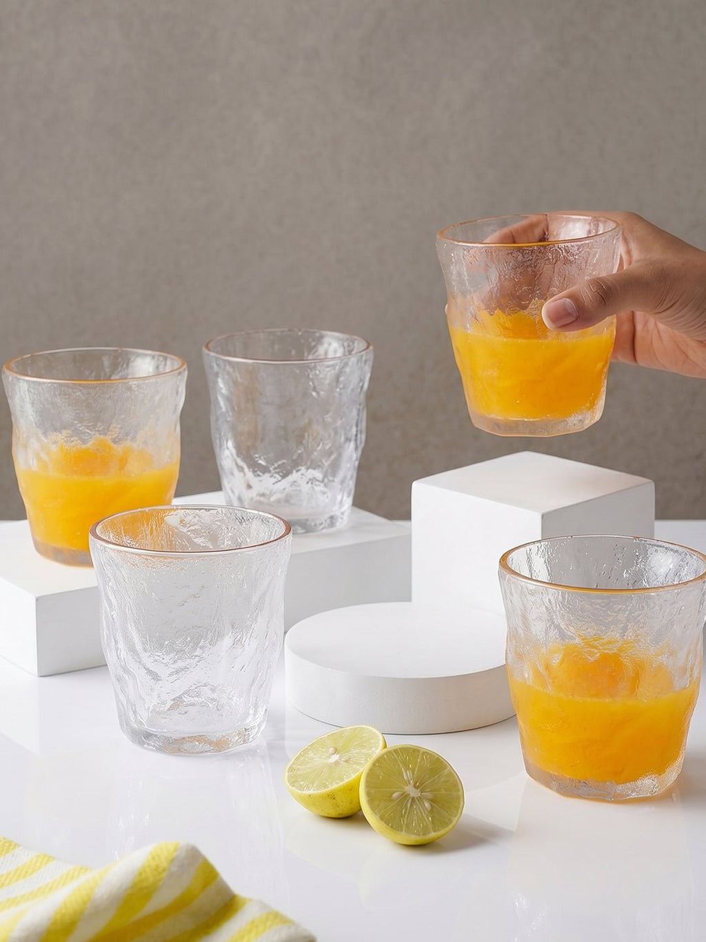 Frosted Clear Glasses with Amber Rim - Set of 6 - The Golden Theory