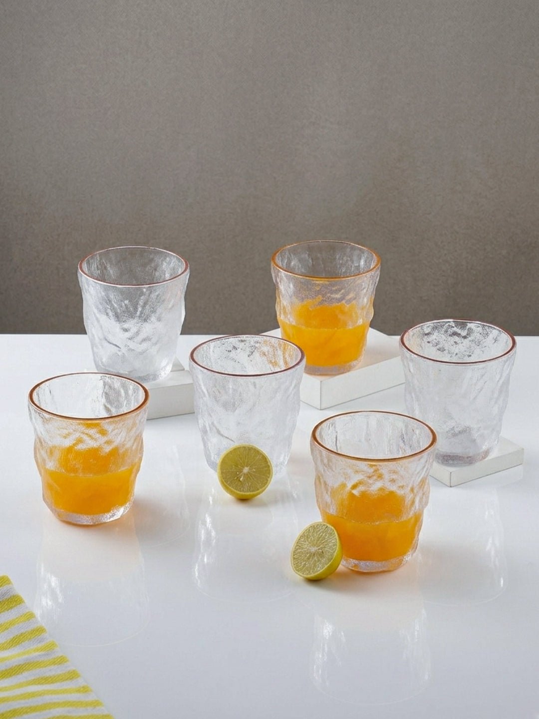 Frosted Clear Glasses with Amber Rim - Set of 6 - The Golden Theory Main image