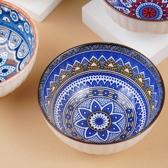 Geometric Floral Pattern Painted Ceramic Bowls Set of 4 - The Golden Theory