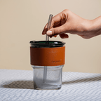 Glass Tumbler with Leather Sleeve - Black Straw - The Golden Theory