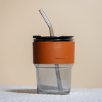 Glass Tumbler with Leather Sleeve - Black Straw - The Golden Theory