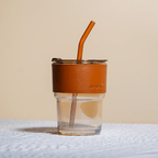 Glass Tumbler with Leather Sleeve - Orange Straw - The Golden Theory