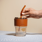 Glass Tumbler with Leather Sleeve - Orange Straw - The Golden Theory