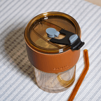 Glass Tumbler with Leather Sleeve - Orange Straw - The Golden Theory