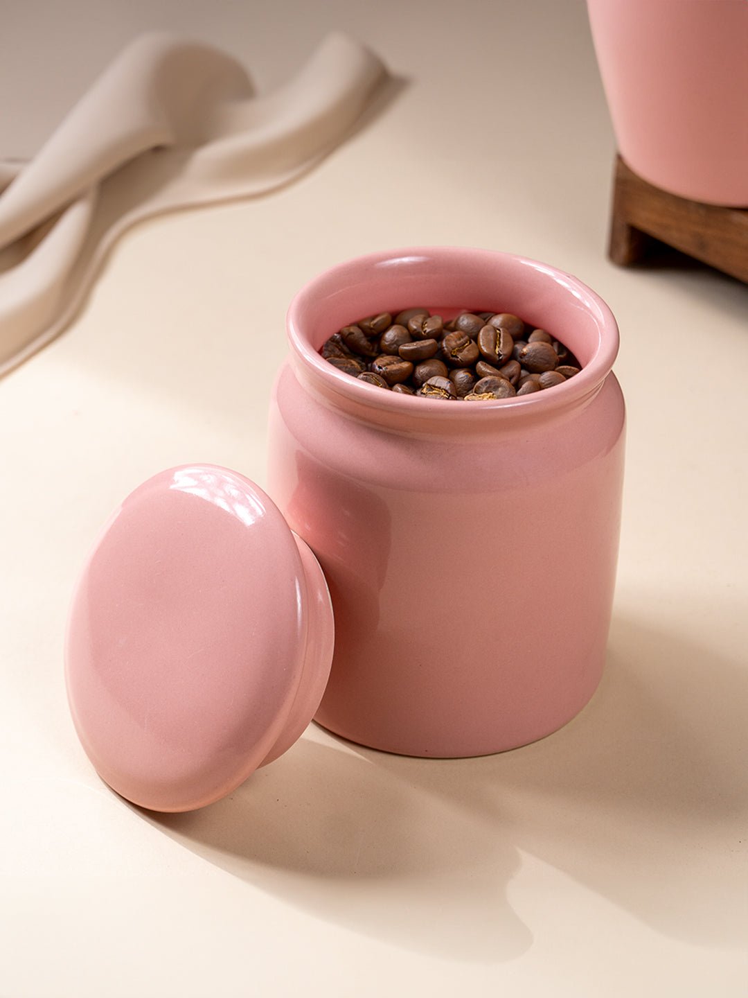 Glazed Pink Ceramic Canisters with Lids - Set of 2 - The Golden Theory