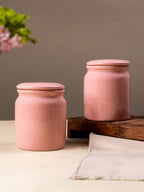 Glazed Pink Ceramic Canisters with Lids - Set of 2 - The Golden Theory