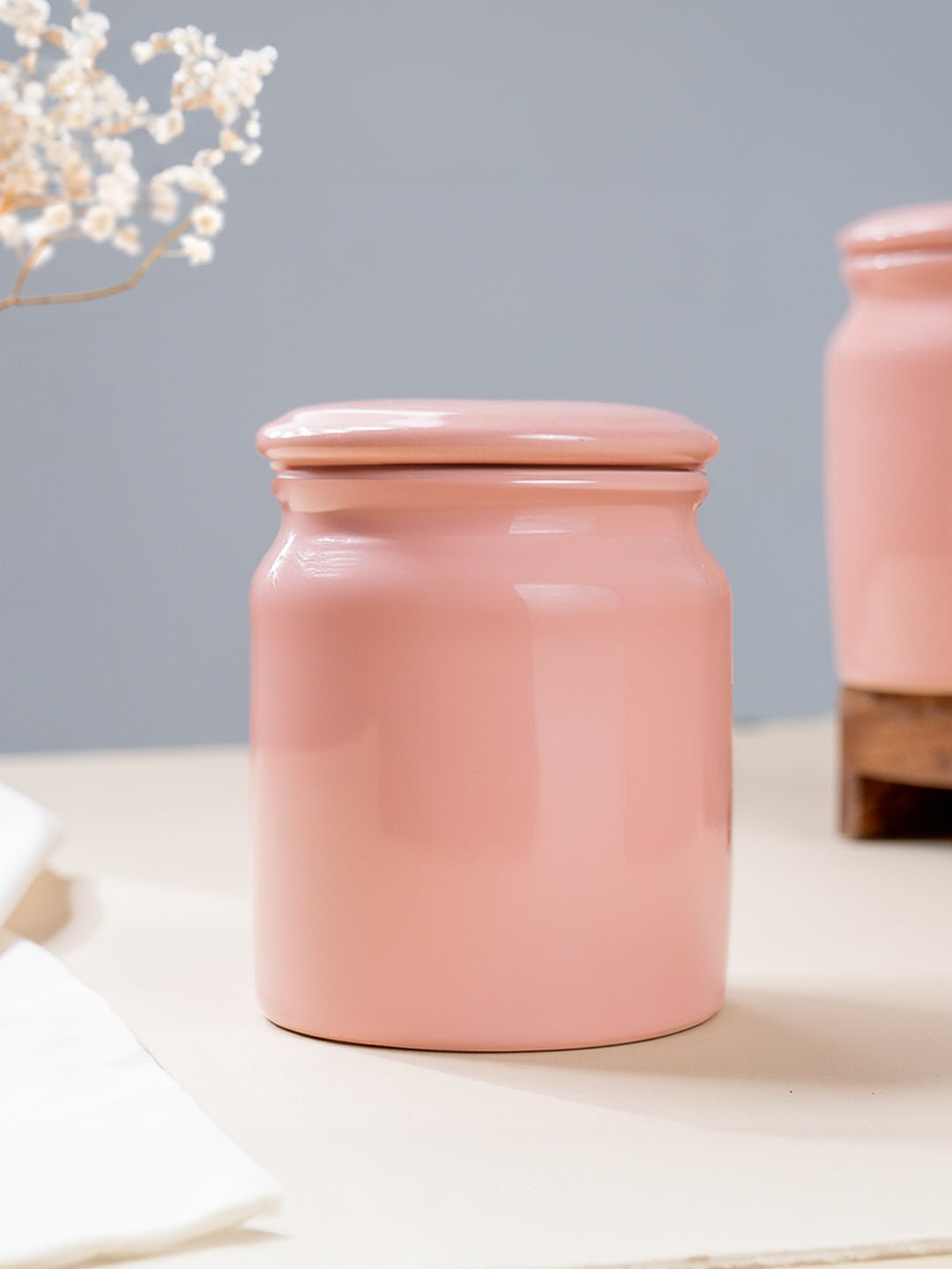 Glazed Pink Ceramic Canisters with Lids - Set of 2 - The Golden Theory