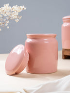 Glazed Pink Ceramic Canisters with Lids - Set of 2 - The Golden Theory