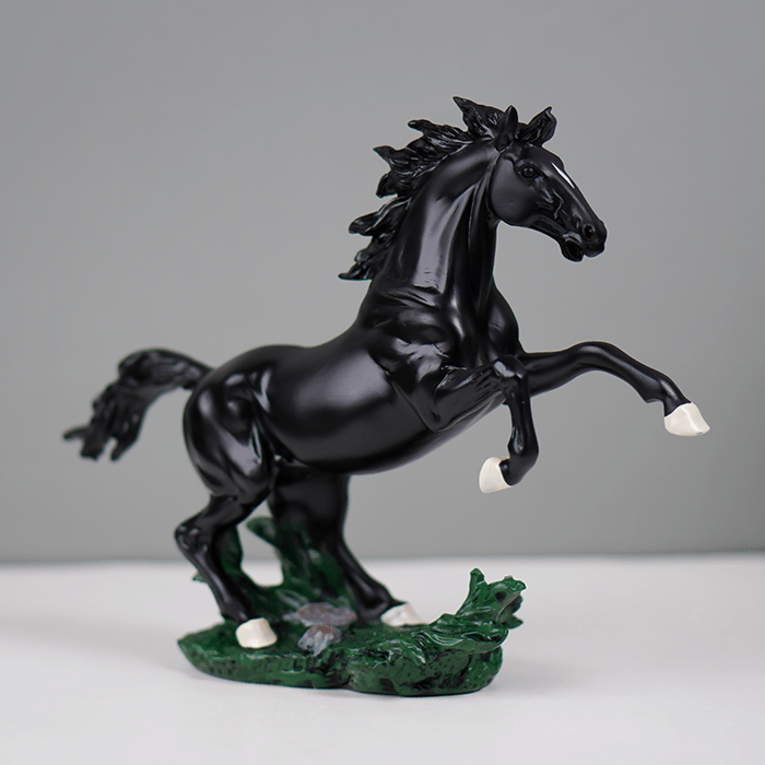 Glossy Black Rearing Horse Statue - The Golden Theory