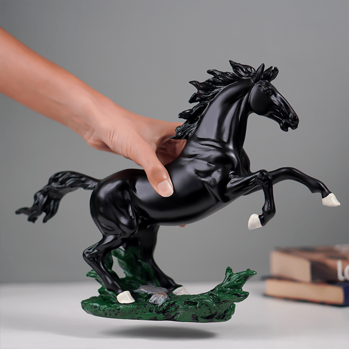 Glossy Black Rearing Horse Statue - The Golden Theory