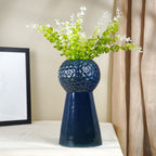 Glossy Midnight Blue Textured Vase with Tapered Base - The Golden Theory
