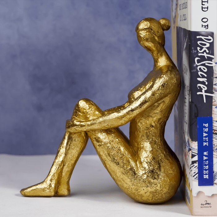 Gold Abstract Bookend Sculptures - Unique Sitting Figures Design - The Golden Theory