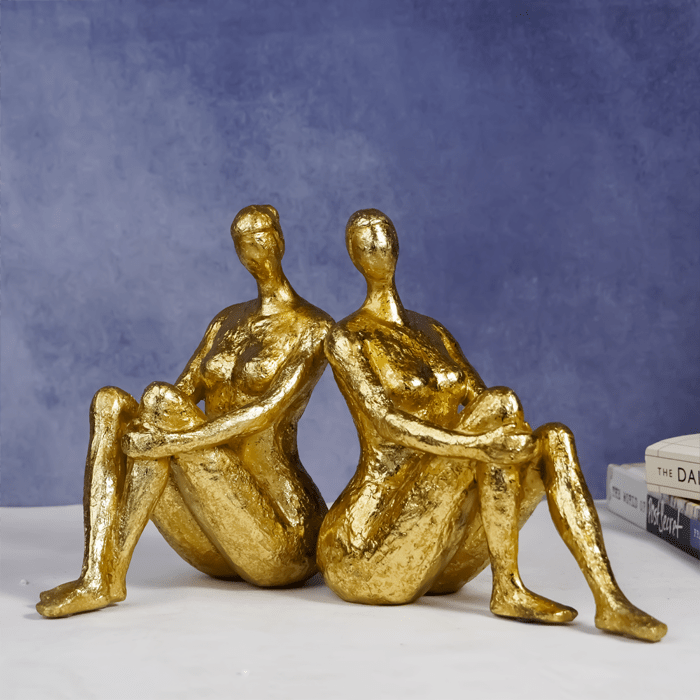 Gold Abstract Bookend Sculptures - Unique Sitting Figures Design - The Golden Theory