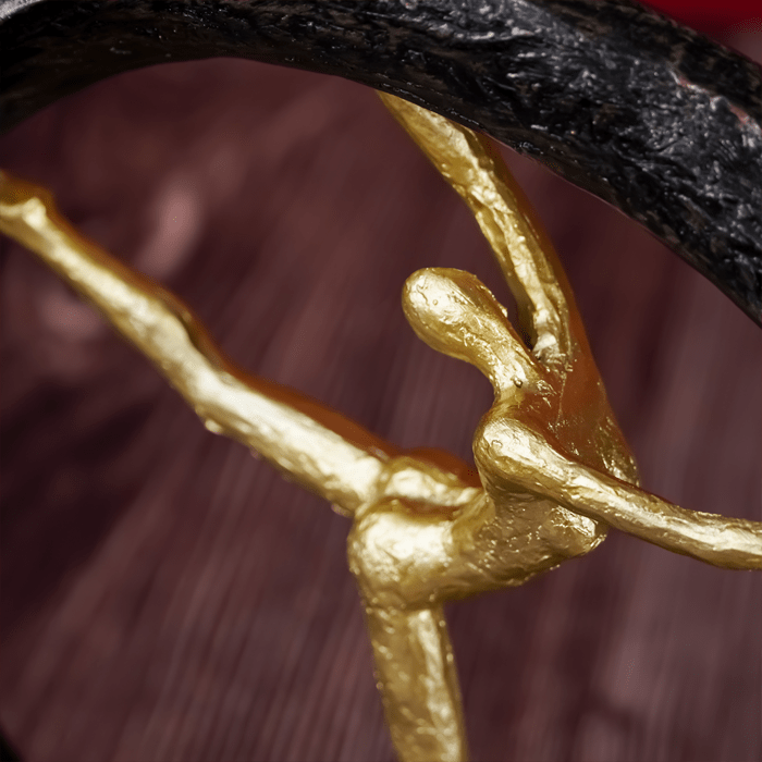 Gold Abstract Dancer in Black Circle Sculpture - Modern Art Decor - The Golden Theory