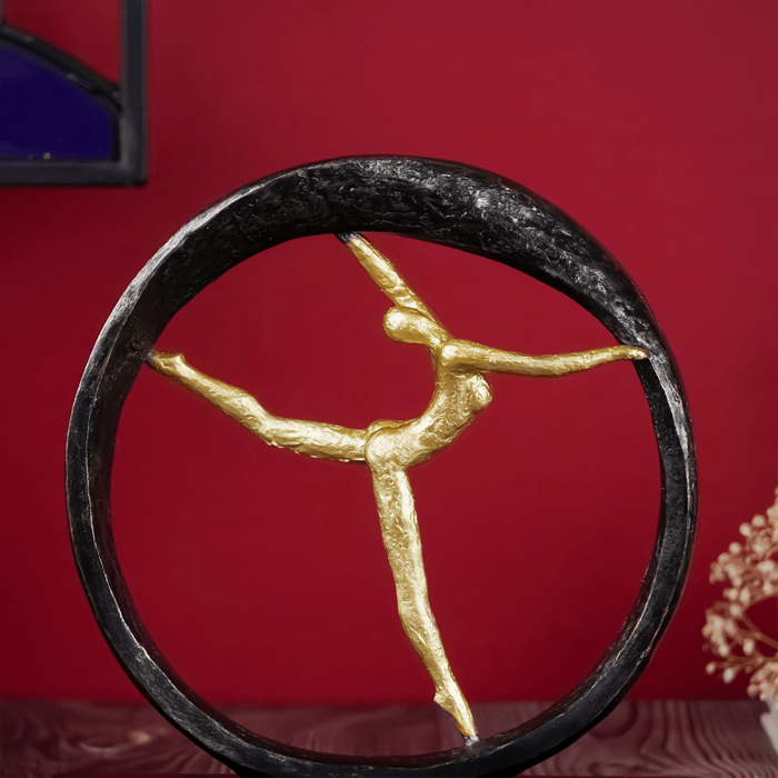 Gold Abstract Dancer in Black Circle Sculpture - Modern Art Decor - The Golden Theory