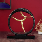 Gold Abstract Dancer in Black Circle Sculpture - Modern Art Decor - The Golden Theory