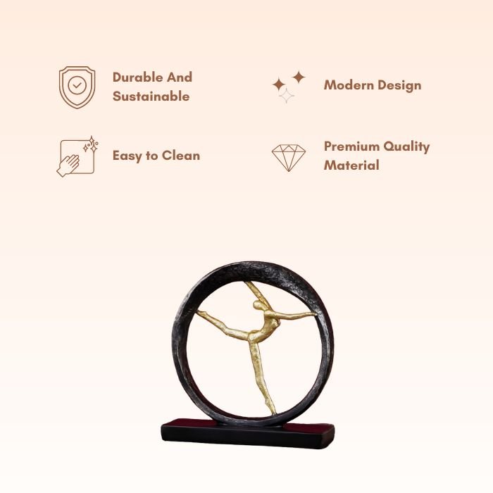 Gold Abstract Dancer in Black Circle Sculpture - Modern Art Decor - The Golden Theory