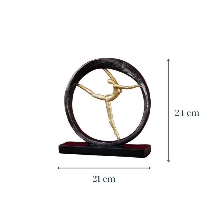 Gold Abstract Dancer in Black Circle Sculpture - Modern Art Decor - The Golden Theory
