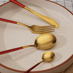 Gold and Red Stainless Steel Cutlery Set of 4 - The Golden Theory
