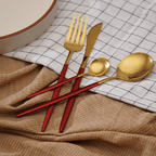 Gold and Red Stainless Steel Cutlery Set of 4 - The Golden Theory