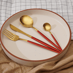 Gold and Red Stainless Steel Cutlery Set of 4 - The Golden Theory