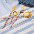 Gold and Rose Pink Stainless Steel Cutlery Set of 4 - The Golden Theory